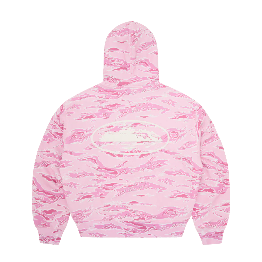 Corteiz Island Puff Print Zip Hoodie Pink Tiger Camo