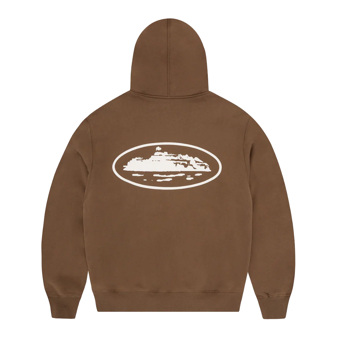 Corteiz Island Puff Print Zip Hoodie Brown