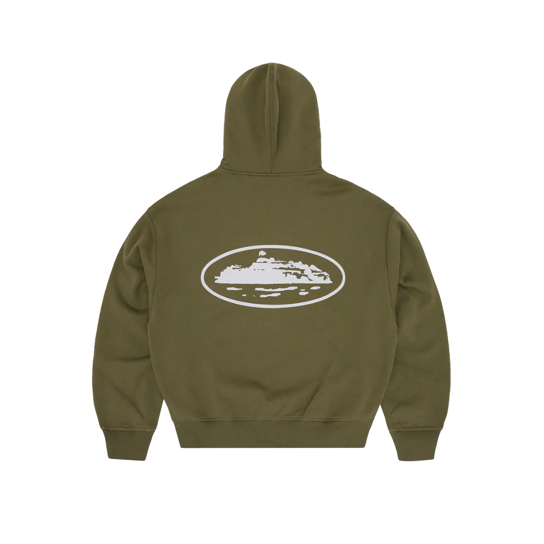 Corteiz Island Puff Print Zip Hoodie Olive