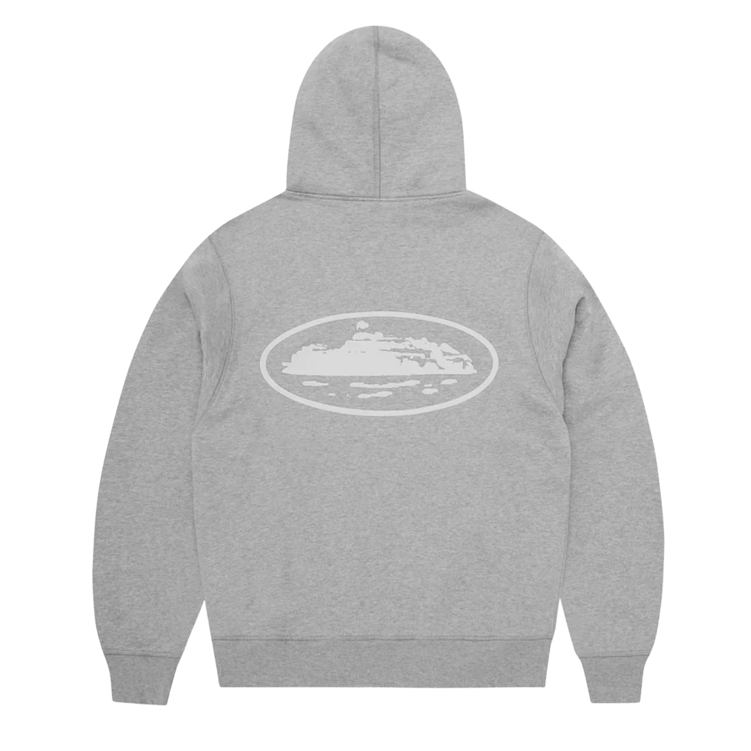 Corteiz Island Puff Print Zip Hoodie Heather Grey