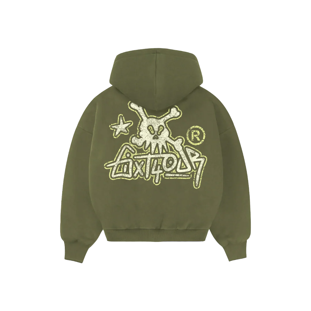 6ixt4our - Skull Tag - Green Hoodie