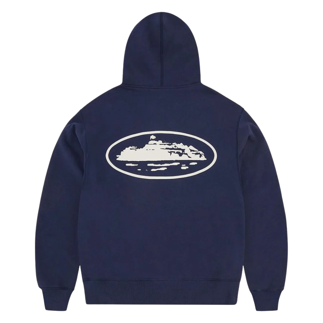 Corteiz Island Puff Print Zip Hoodie Navy