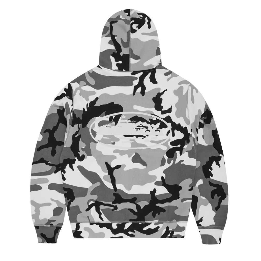 Corteiz Island Puff Print Zip Hoodie Artic Camo