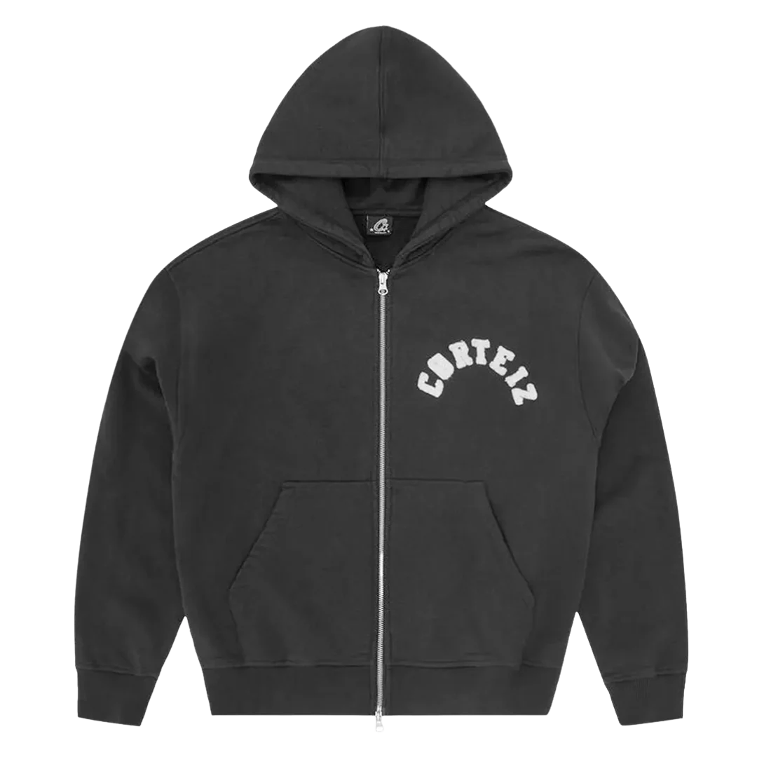 Corteiz Colly Arch Logo Pewter Zipped Hoodie Black