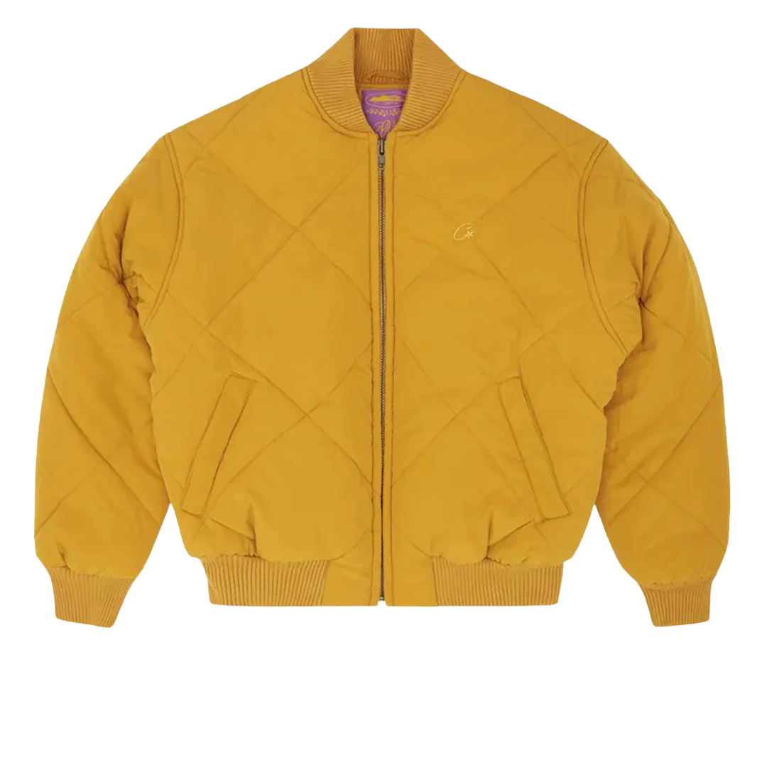 Corteiz Olde English Quilted Bomber Jacket Yellow