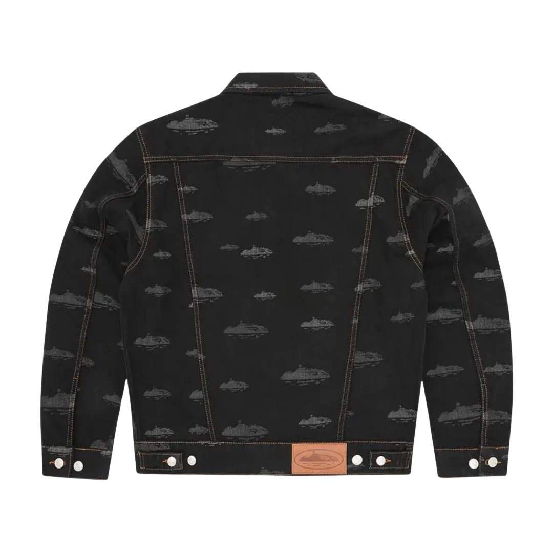 Corteiz Alcatraz Pattern Denim Jacket Black
