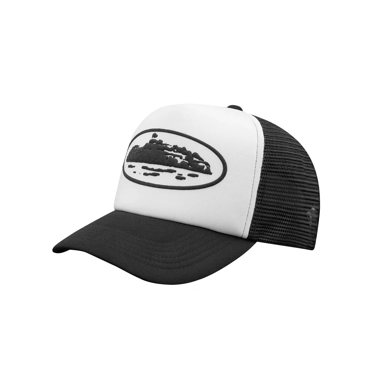 Corteiz Og Island Puff Print Trucker Hat White Black