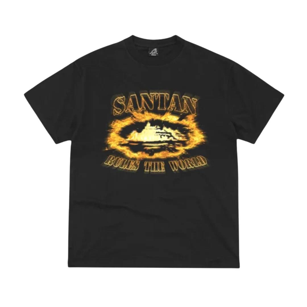 Corteiz Santan Alcatraz Tee Black-Orange Flame