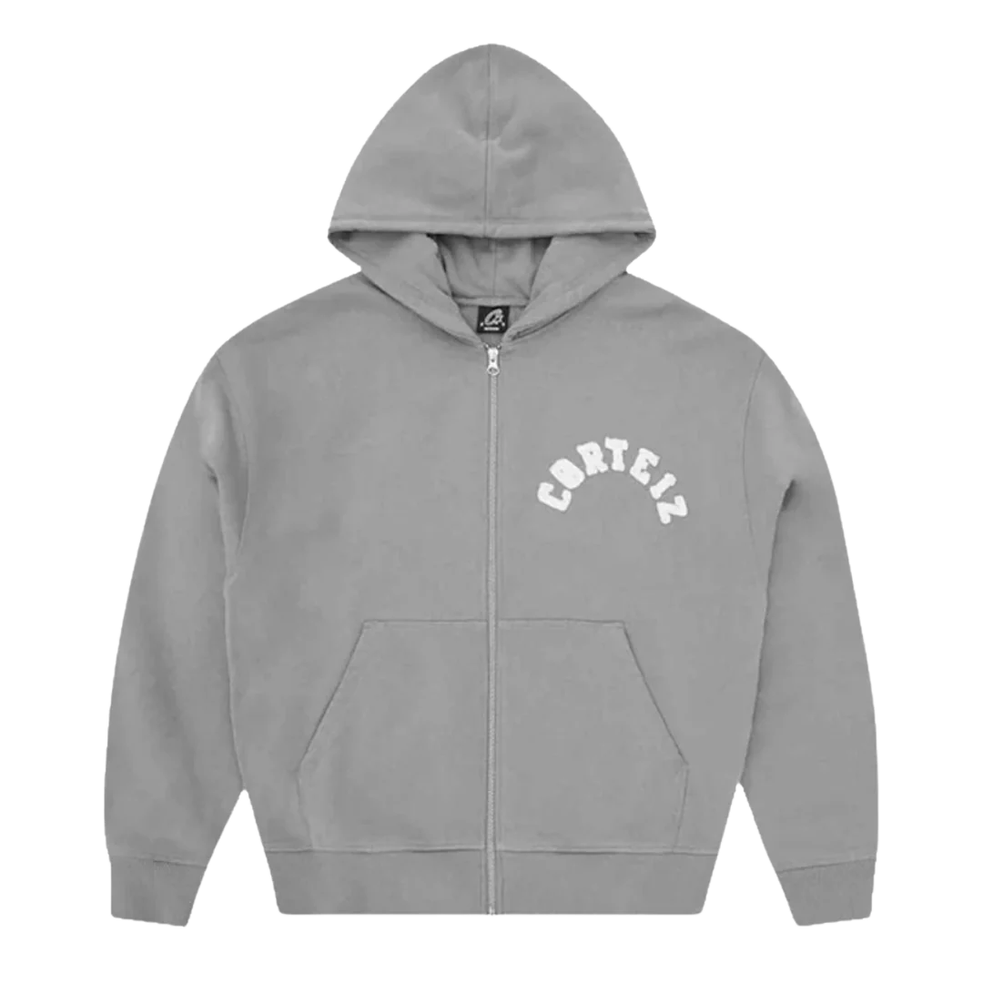 Corteiz Colly Arch Logo Pewter Zipped Hoodie Grey